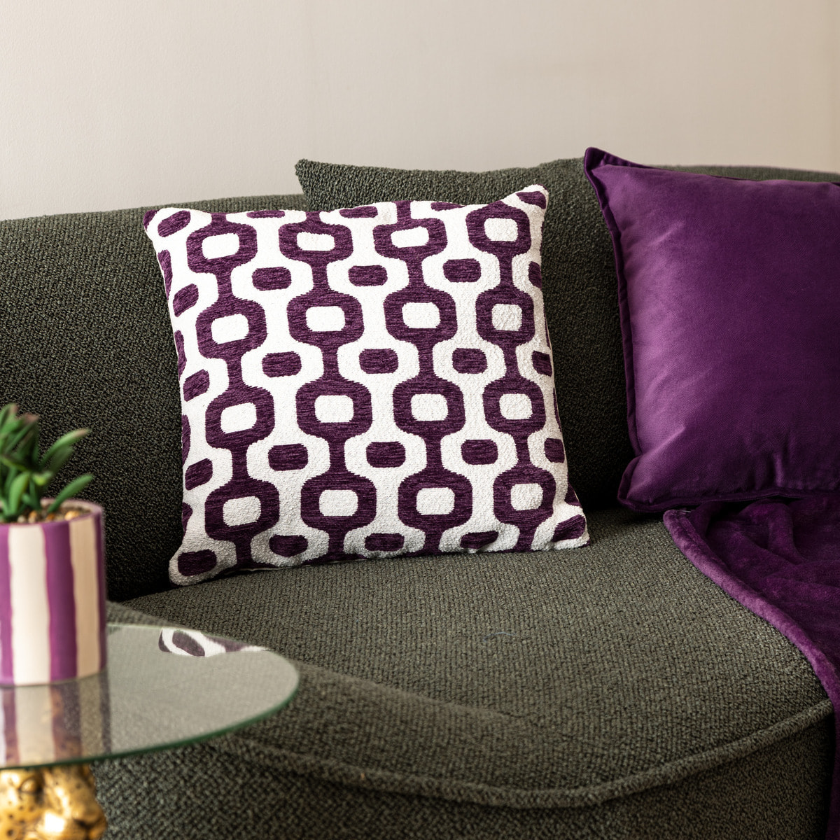 Housse de coussin Jeni chenille violet 40x40cm