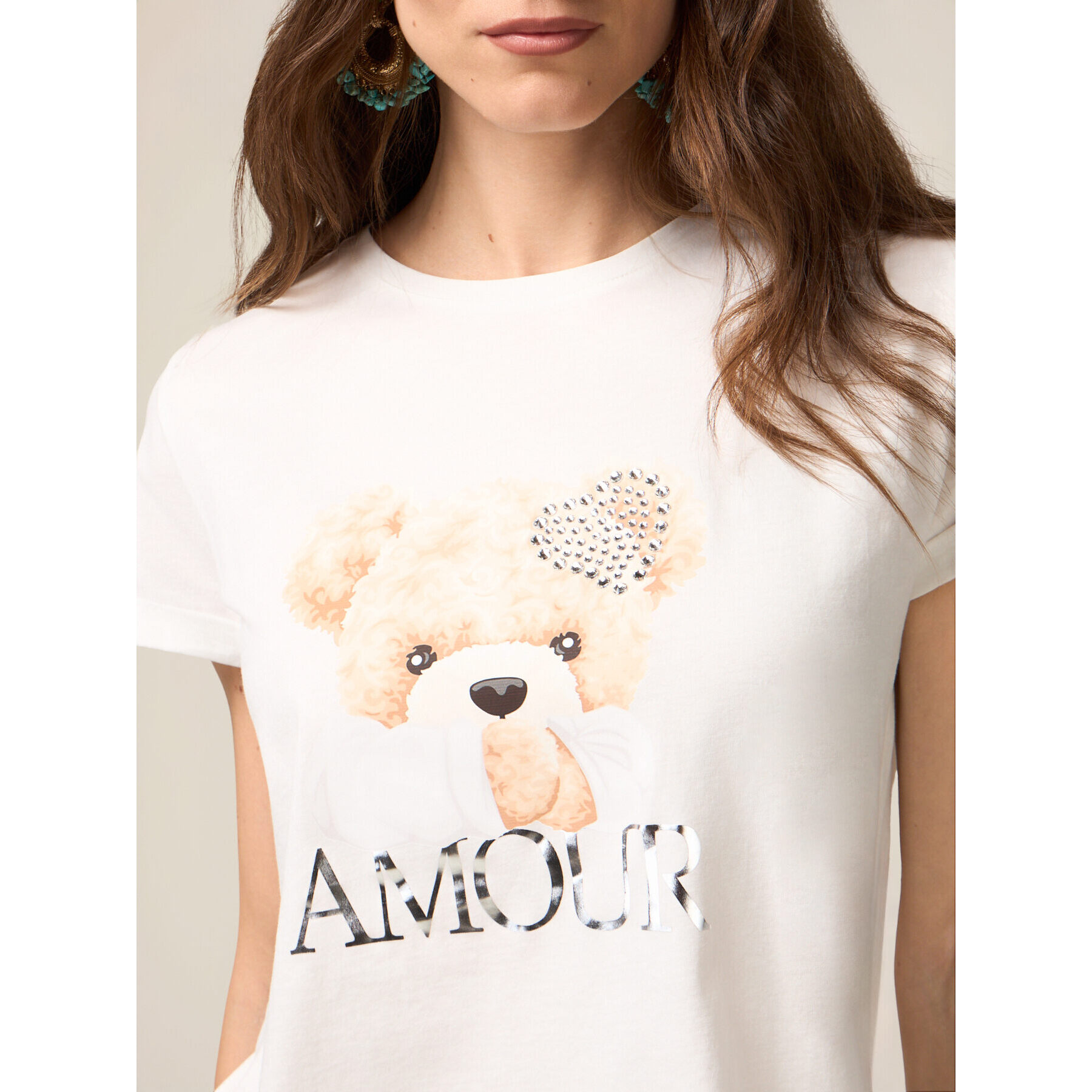 Oltre - T-shirt in cotone con stampa e applicazioni - Bianco