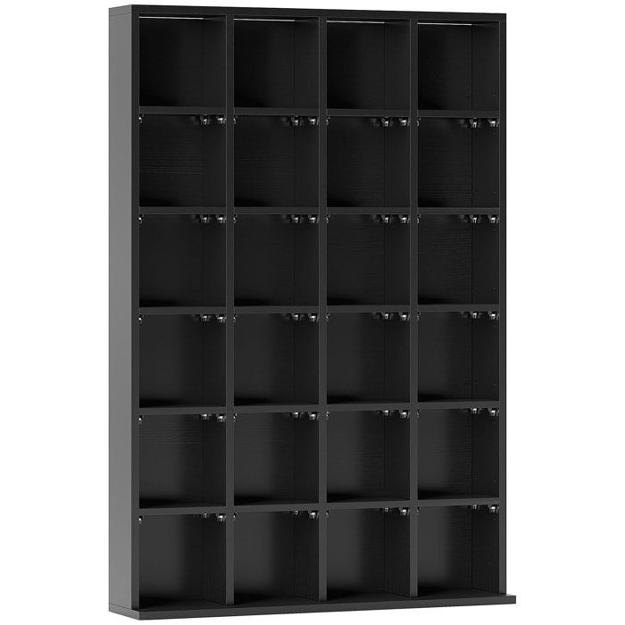 Étagère rangement CD/DVD meuble de rangement pour 480 CDs 24 compartiments réglables en hauteur 89 x 20 x 130 cm noir