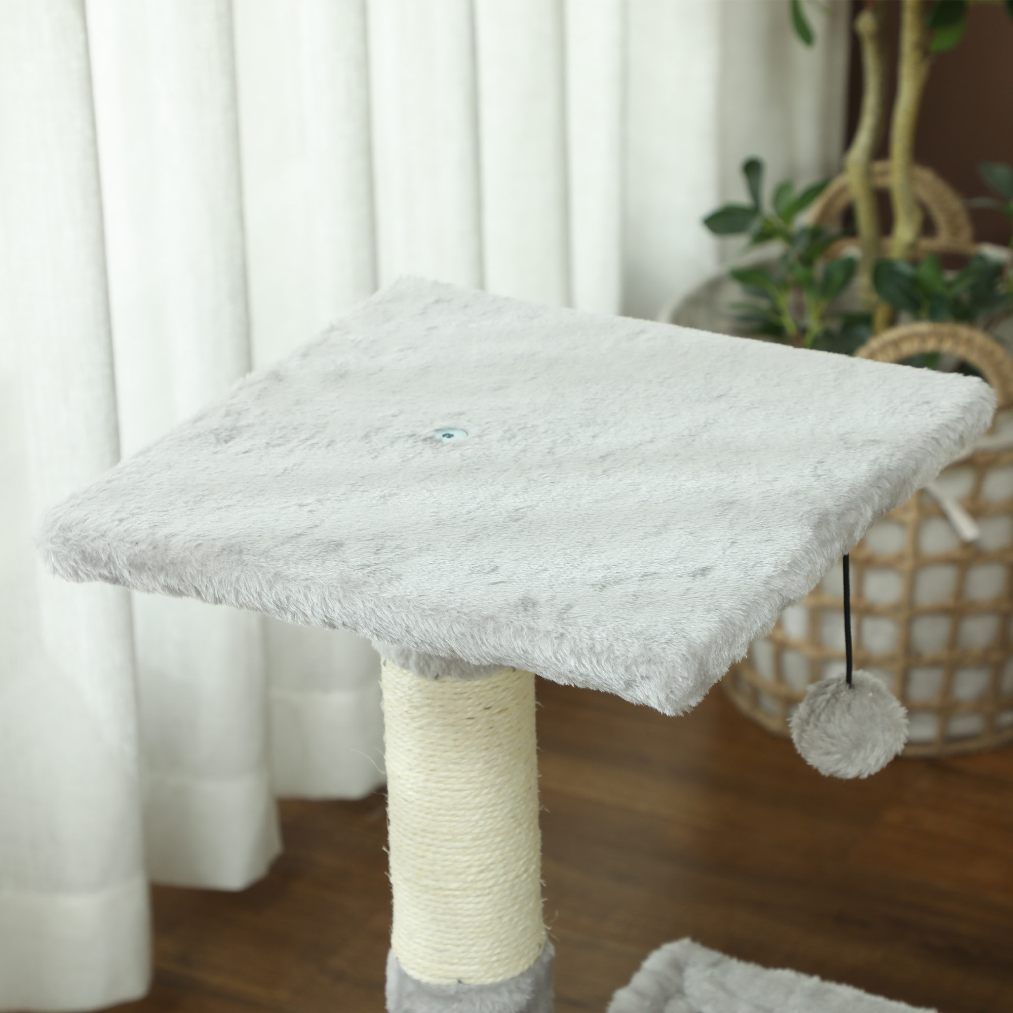 Árbol Rascador para Gatos Torre para Gatos 50x36x70 cm Centro de Actividad con Hamaca Plataforma Postes de Sisal y Bola Colgante Gris Claro