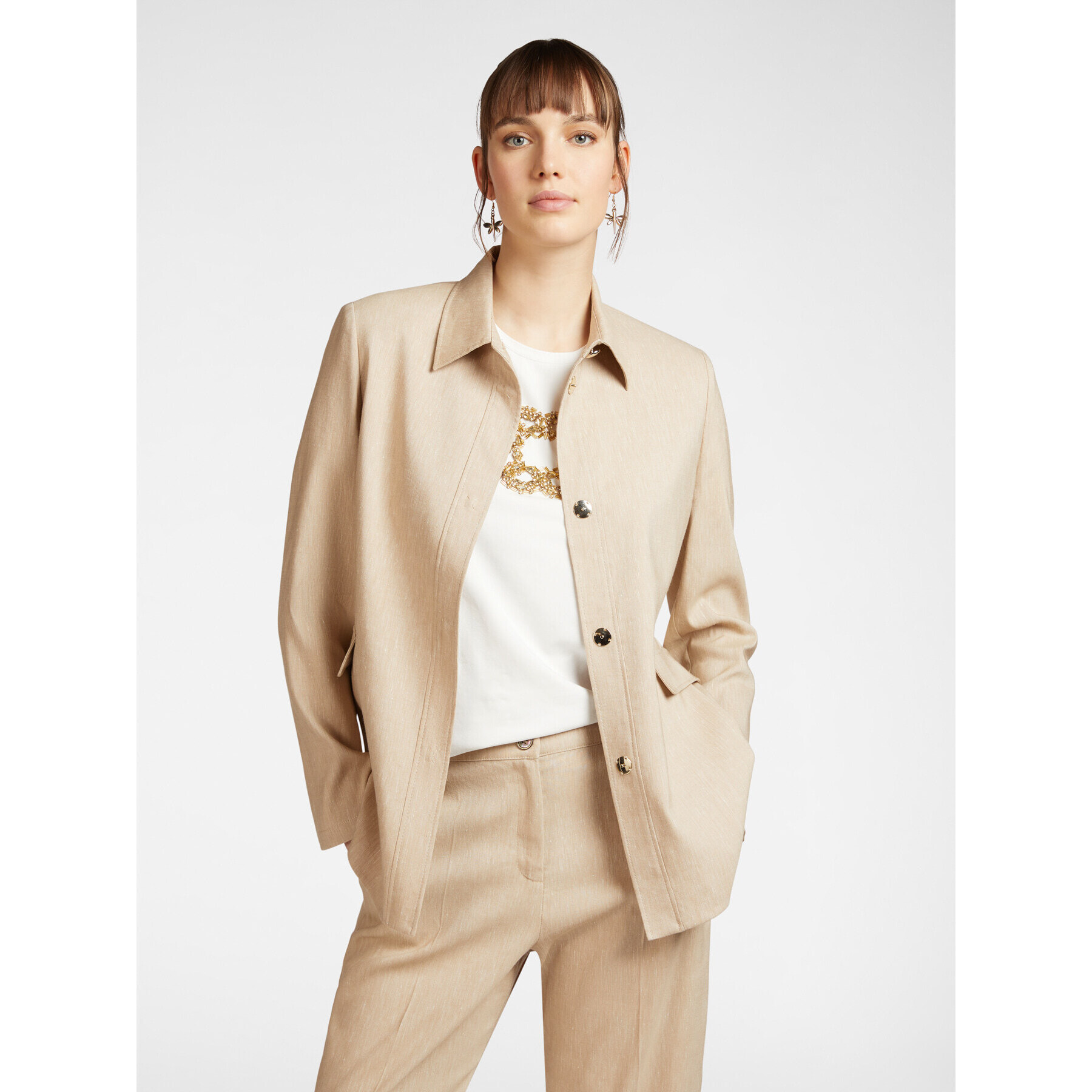 Elena Mirò - Giacca camicia in misto lino - Beige