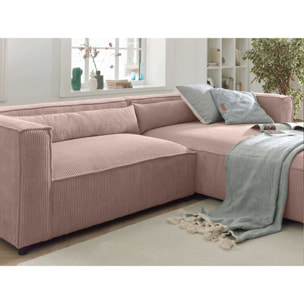 Ela - canapé d'angle droit 4 places - en velours côtelé - style contemporain - Rose