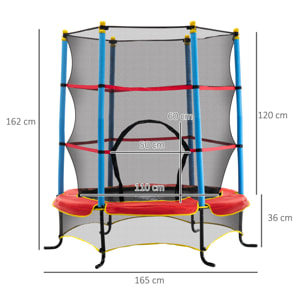 Trampoline de jardin enfant Ø 1,65 × 1,62H m filet de sécurité porte zipée couvre-ressorts + 6 poteaux rembourrés inclus rouge bleu noir