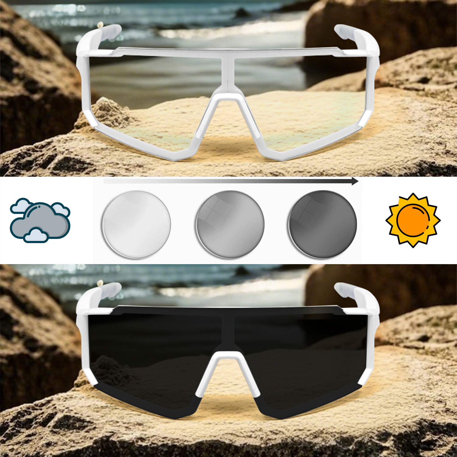 Occhiali sportivi intelligenti QY01, chiamata bluetooth, assistente vocale, controllo remoto della fotocamera.