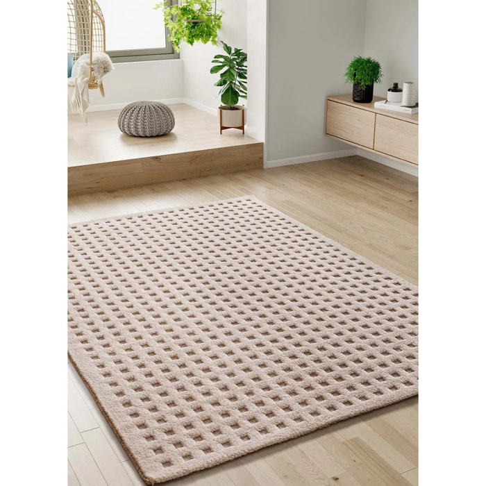 DIENA Alfombra con efecto damero y relieve en color blanco, varias medidas disponibles.