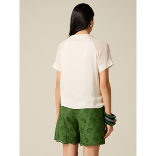 Oltre - Blusa bimaterial mangas cortas - Blanco