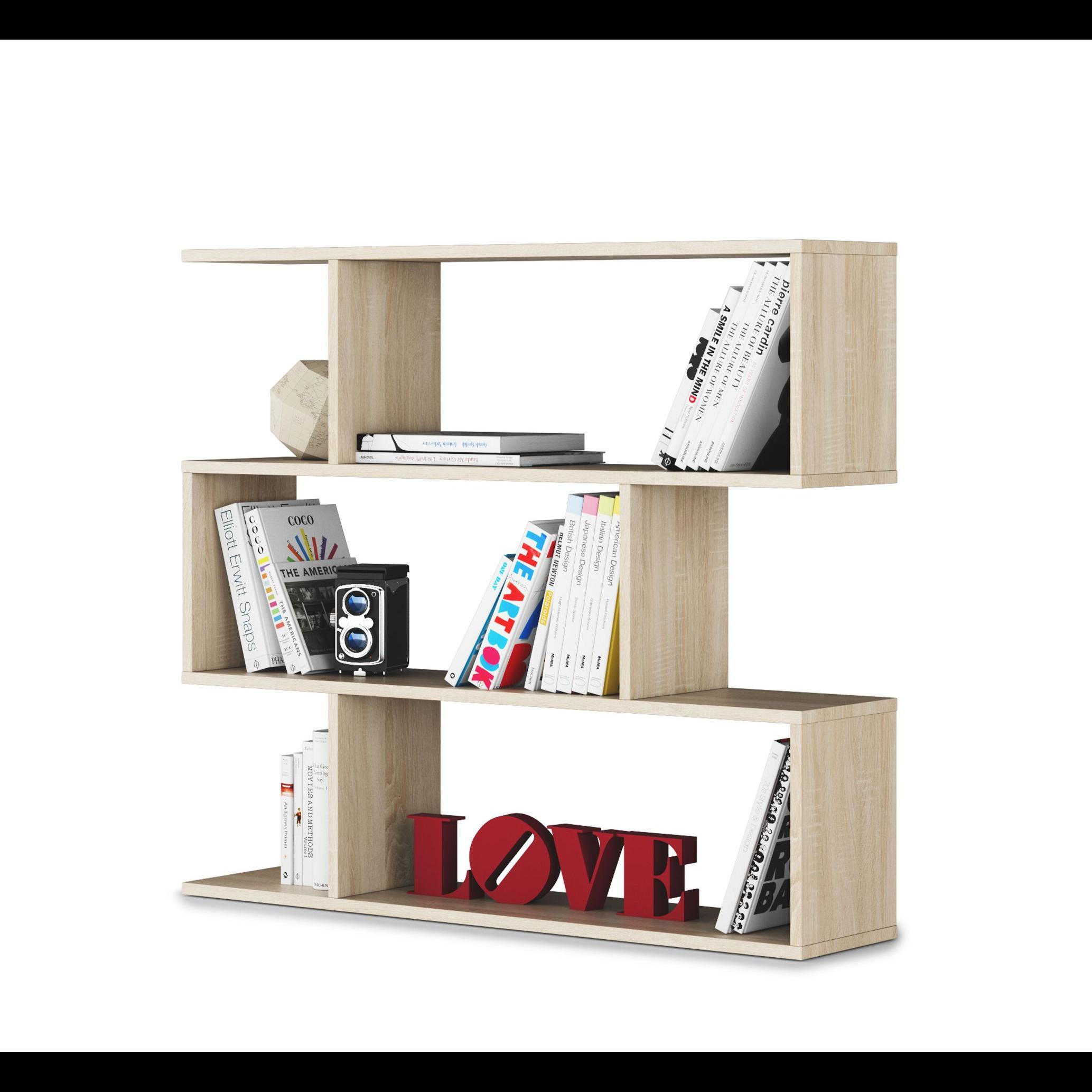 Libreria Da Terra Con Scaffali, Mensole Zig Zag 6 Vani Portaoggetti 4 Ripiani Design Moderno Soggiorno Casa Studio Ufficio Sala 97x110x25 cm Rovere