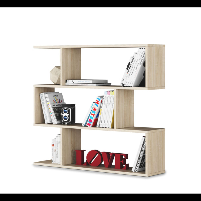 Libreria Da Terra Con Scaffali, Mensole Zig Zag 6 Vani Portaoggetti 4 Ripiani Design Moderno Soggiorno Casa Studio Ufficio Sala 97x110x25 cm Rovere