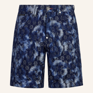 PHILIPP PLEIN Denim Shorts Jacquard Monogram