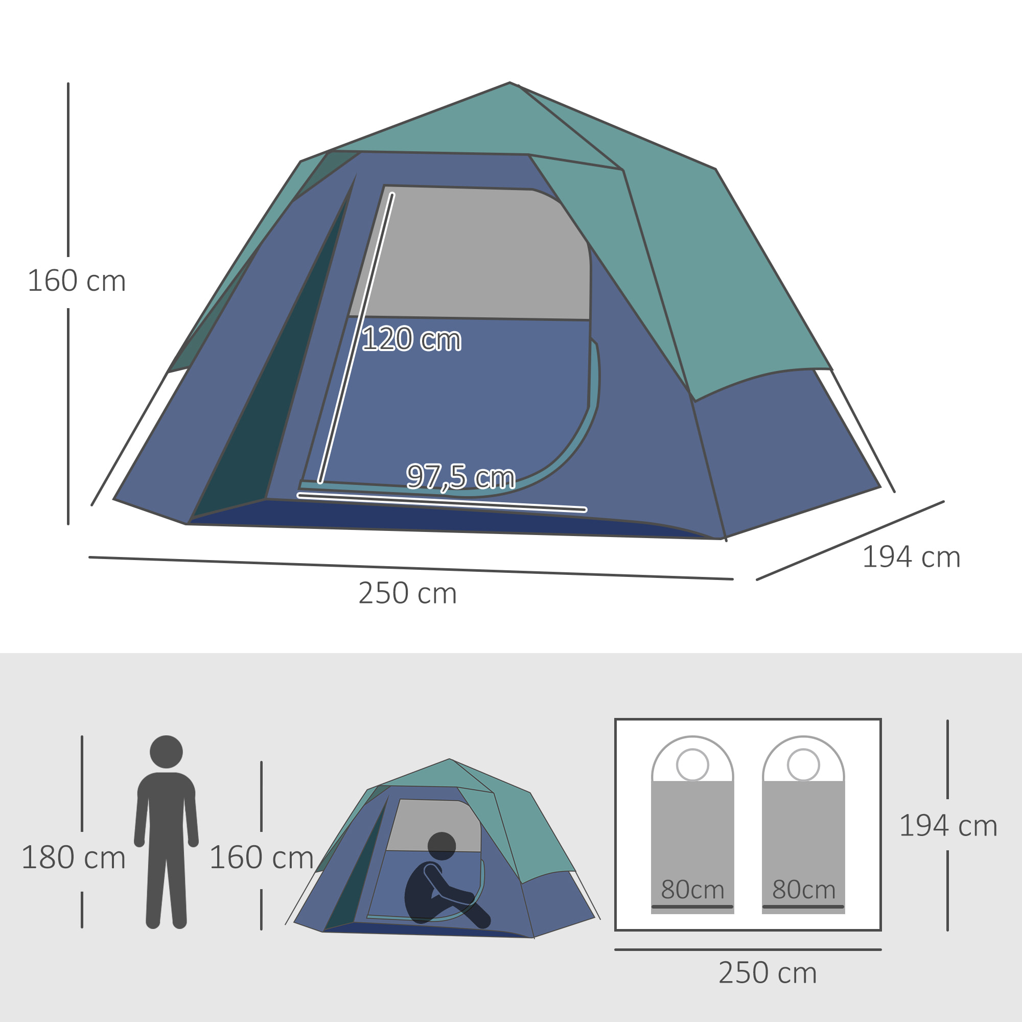 Pop-up Tienda de Poliéster Oxford 2,5x1,94x1,6m Verde