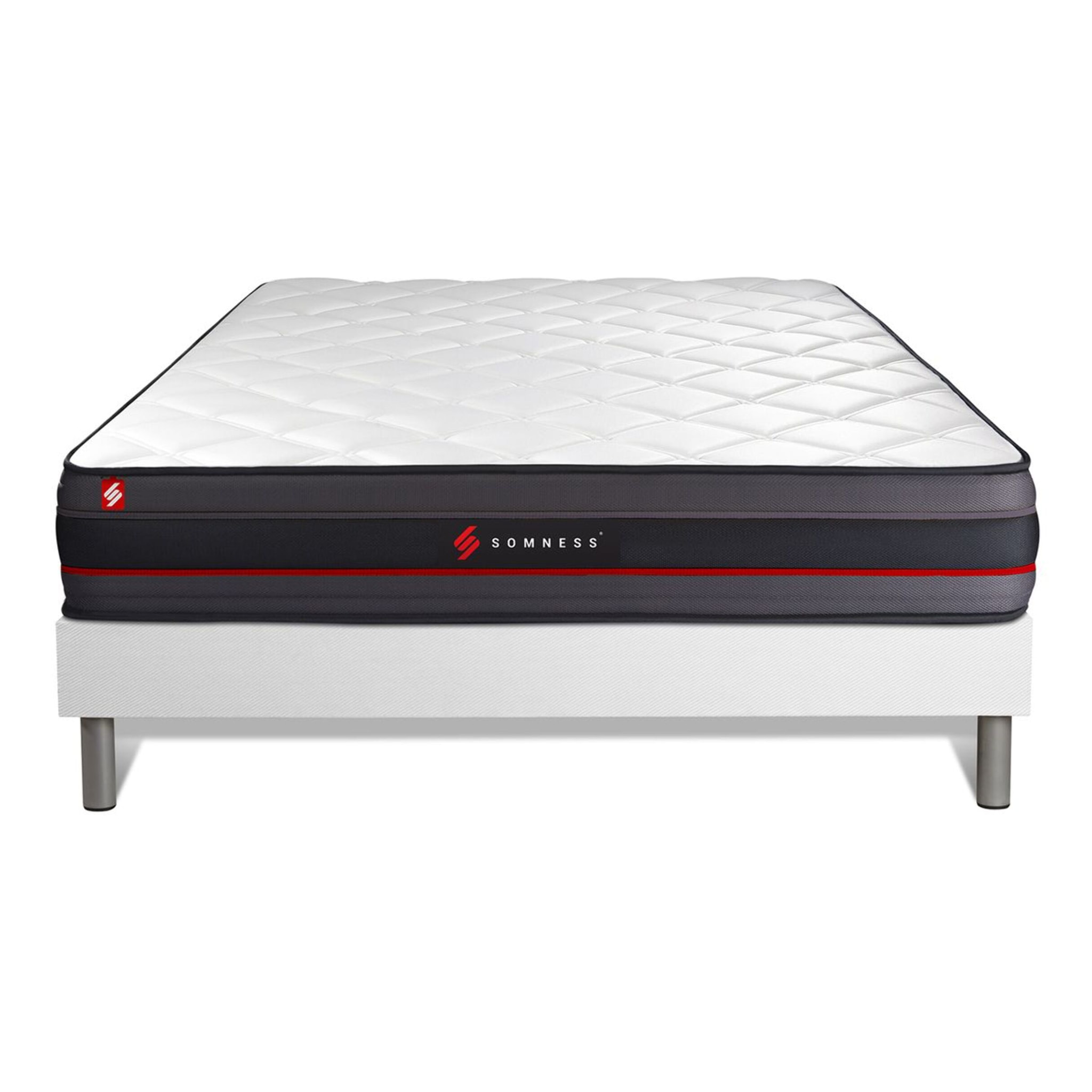 Ensemble - Matelas Mémoire de forme 24cm d'épaisseur - 5 zones de confort - Confort ferme - Sommier tapissier monobloc - 2 places