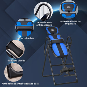 HOMCOM Tabla de Inversión Plegable con Ruedas, Altura Ajustable 140-203 cm, Banco de Inversión con Cinturón de Seguridad y Soporte de Lumbar, para Aliviar Espalda y Mejorar la Circulación