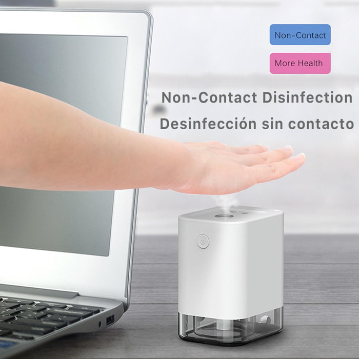 Dispensador inteligente automático por infrarojos nebulizador vertical para hidrogel alcohólico de 50ml con bateria recargable 1800 mah.