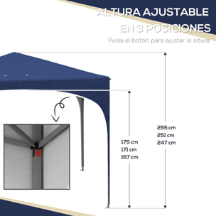 Carpa Plegable 3x3 m Cenador de Jardín Altura Ajustable con Bolsa de Transporte Impermeable Anti-UV y Bolsas de Arena para Exteriores Jardín Patio Azul Oscuro