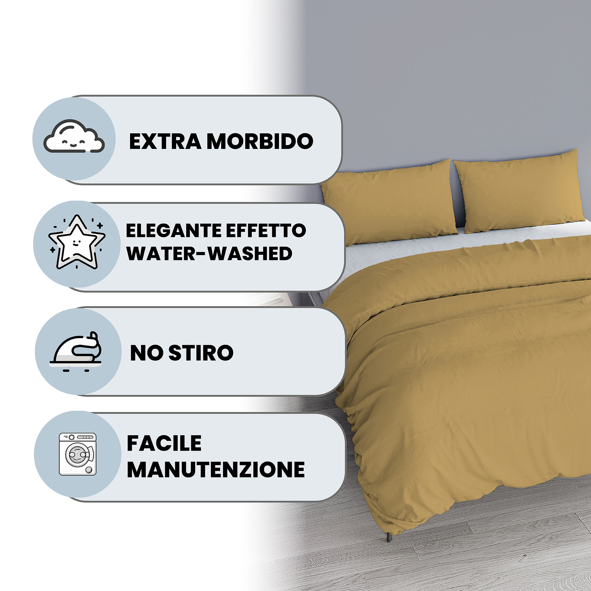 PARURE COPRIPIUMINO WATER WASHED, 100% Microfibra, No Stiro - OCRA