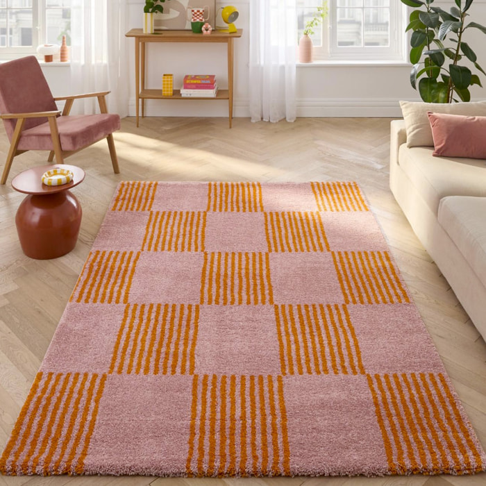 Tapis intérieur damier orange et rose FERGEW
