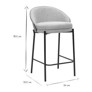 Tabourets de bar en tissu effet velours texturé gris, bois foncé et métal H65 cm (lot de 2) TUCSON