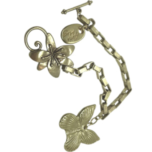 Pulsera cadena mariposa y flor con cierre T latón dorado