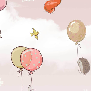 Affiche encadrée animaux ballons ciel rose Affiche + cadre en métal - Noir