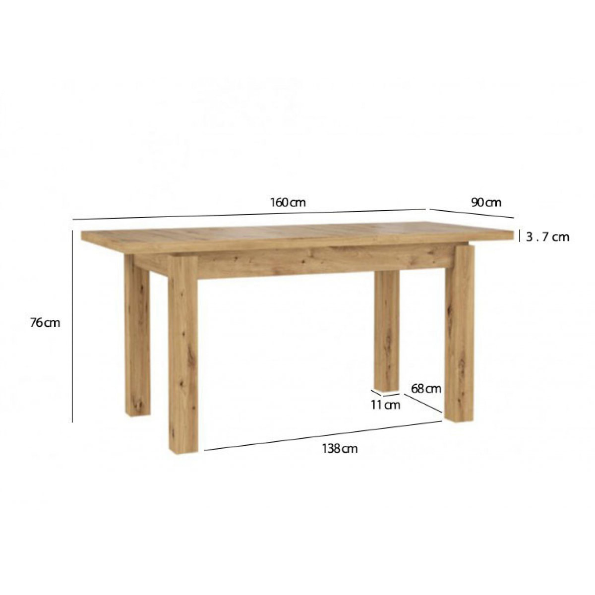 Table de repas extensible finition bois de chêne 160/207 cm - IBIZA