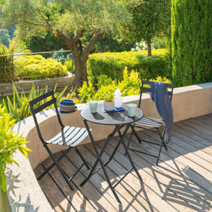 Table de jardin pliante ronde "Greensboro" graphite 2 places en acier traité époxy