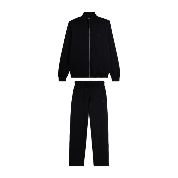 Tuta sportiva in cotone con felpa zip e pantaloni dritti