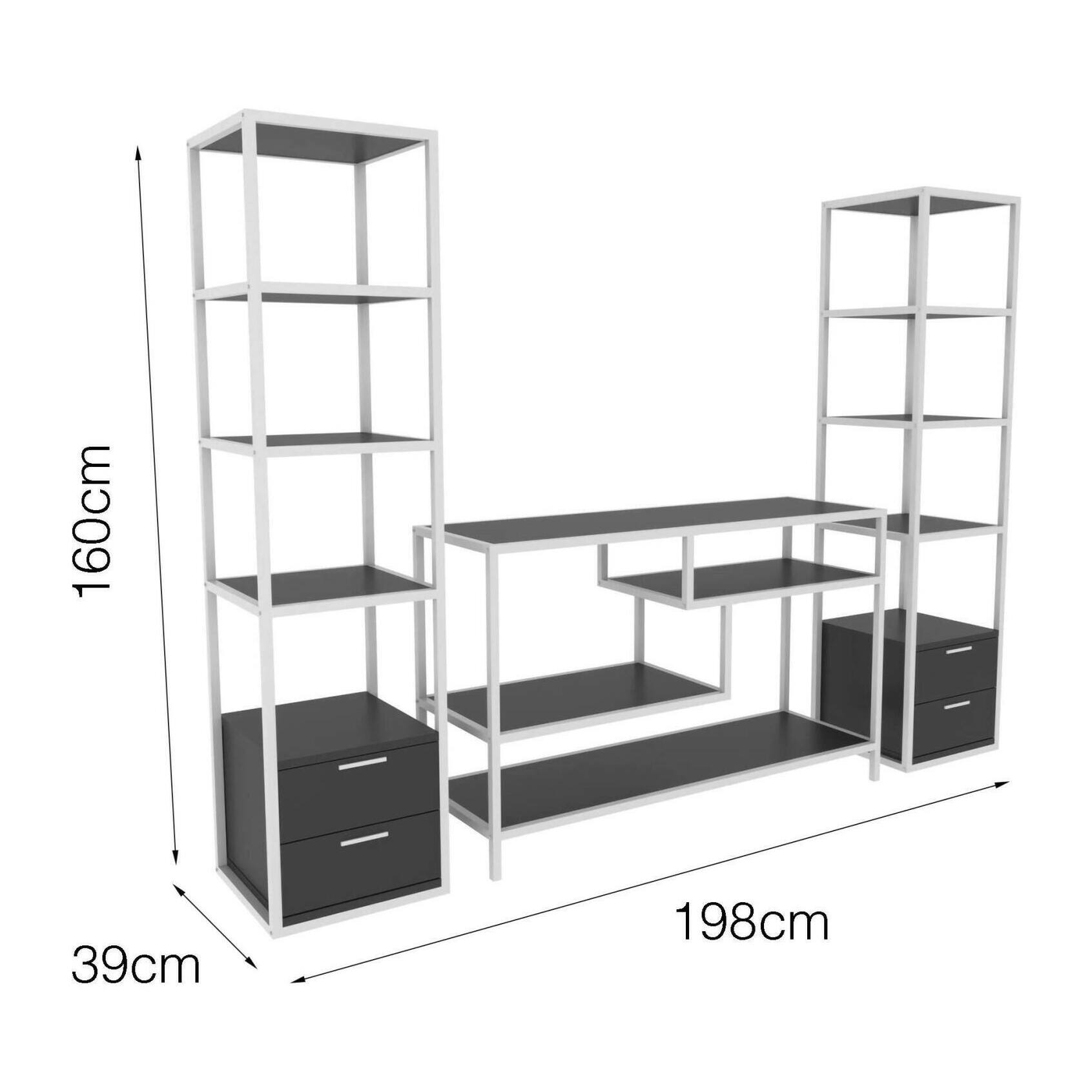 Parete attrezzata Dpisan, Composizione soggiorno, Mobile salotto multiuso, Armadio porta TV, 198x39h160 cm, Oro e Bianco