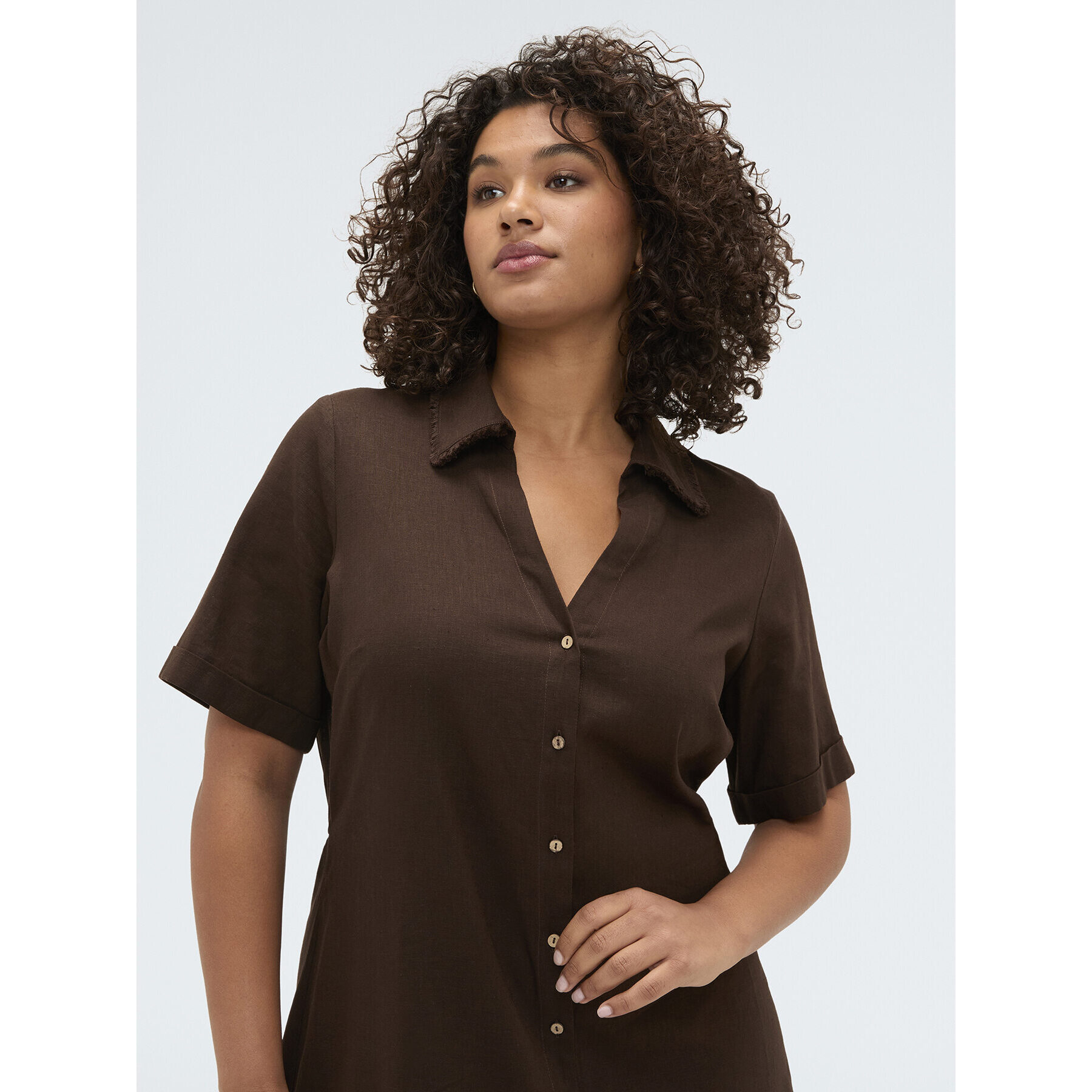 Fiorella Rubino - Vestito chemisier in misto lino e viscosa - Marrone