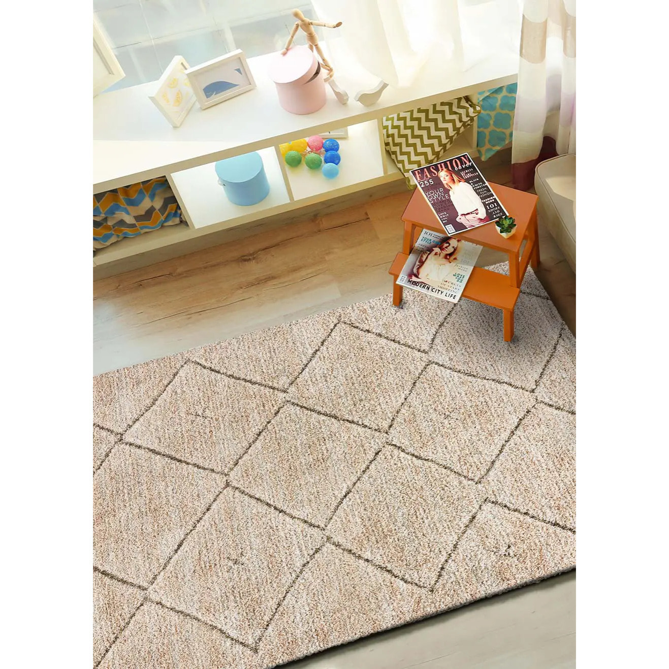 ENYA Alfombra con texturas y diseño escandinavo en tonos beige, varias medidas disponibles
