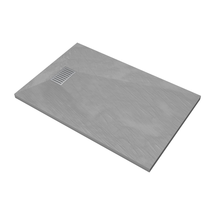 Receveur de douche Gris Effet Pierre 80x120 cm et Grille décor Linéaire en Inox