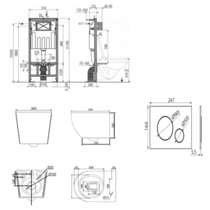 Pack WC bâti-support autoportant + WC sans bride Ceramia PixL avec abattant SoftClose + plaque noir (STCEPXWT01-U)