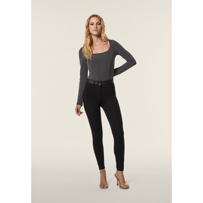 Jeggings WR.UP® vita alta con inserti similpelle laminata