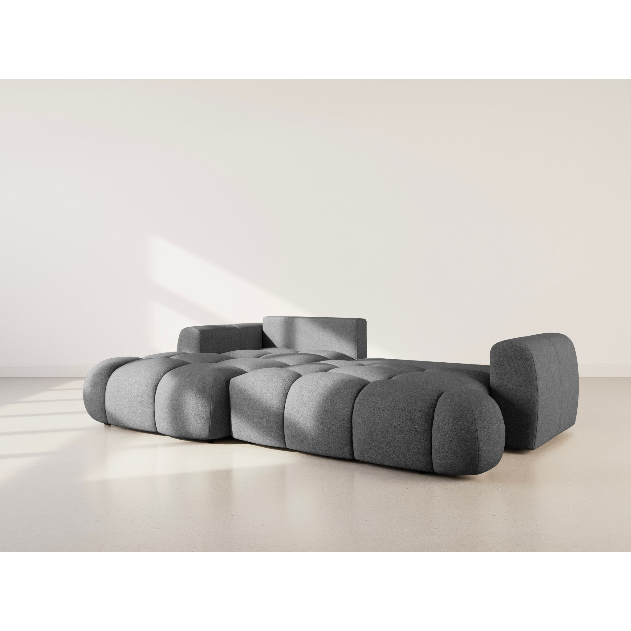 Yulin - Canapé d'angle gauche 4 places convertible avec coffre en tissu bouclette - Gris