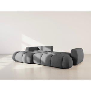 Yulin - Canapé d'angle gauche 4 places convertible avec coffre en tissu bouclette - Gris