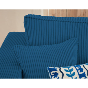 Topaze - canapé panoramique en U - 7 places - convertible avec coffre - en velours côtelé - Bleu Ardoise