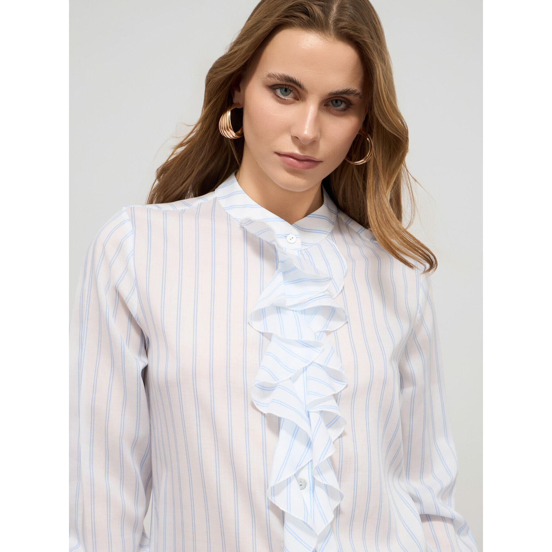 Oltre - Camicia a righe con volant - Bianco