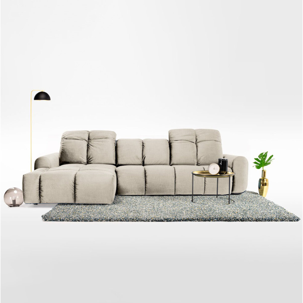 Canapé d'Angle Gauche Tissu Anacapri, 3 Places, Repose-têtes Ajustables, Style Contemporain