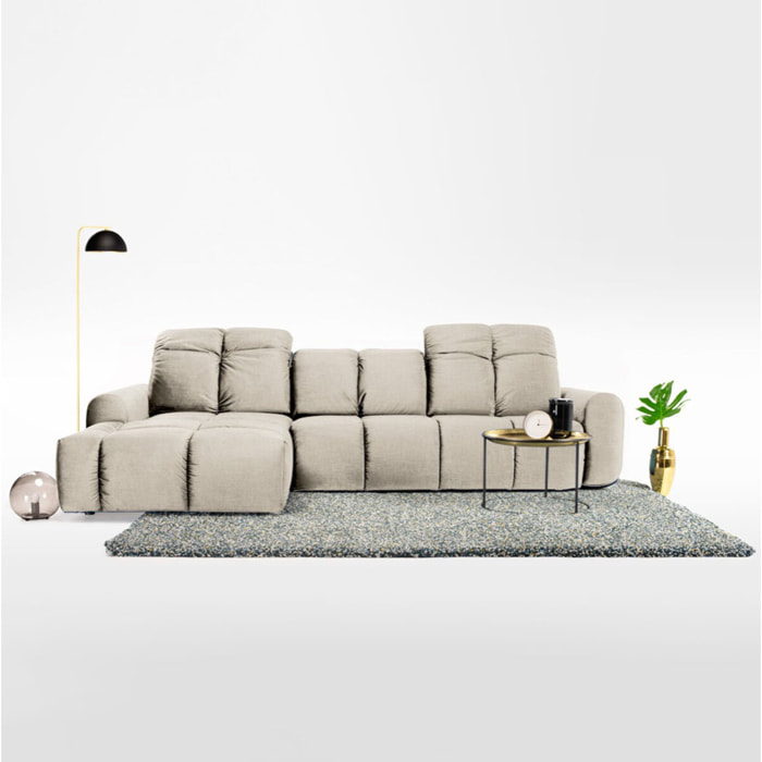 Canapé d'Angle Gauche Tissu Anacapri, 3 Places, Repose-têtes Ajustables, Style Contemporain