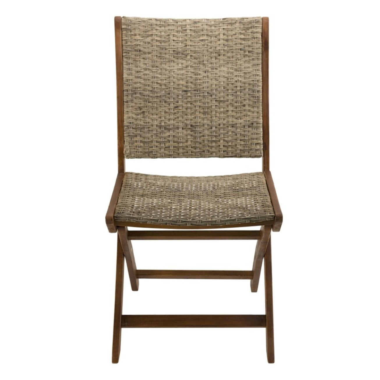 VICK - Ensemble de 2 chaises de jardin pliantes en bois Acacia et rotin synthétique