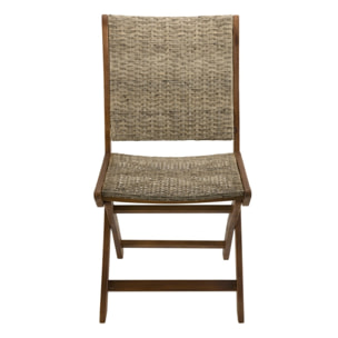 VICK - Ensemble de 2 chaises de jardin pliantes en bois Acacia et rotin synthétique