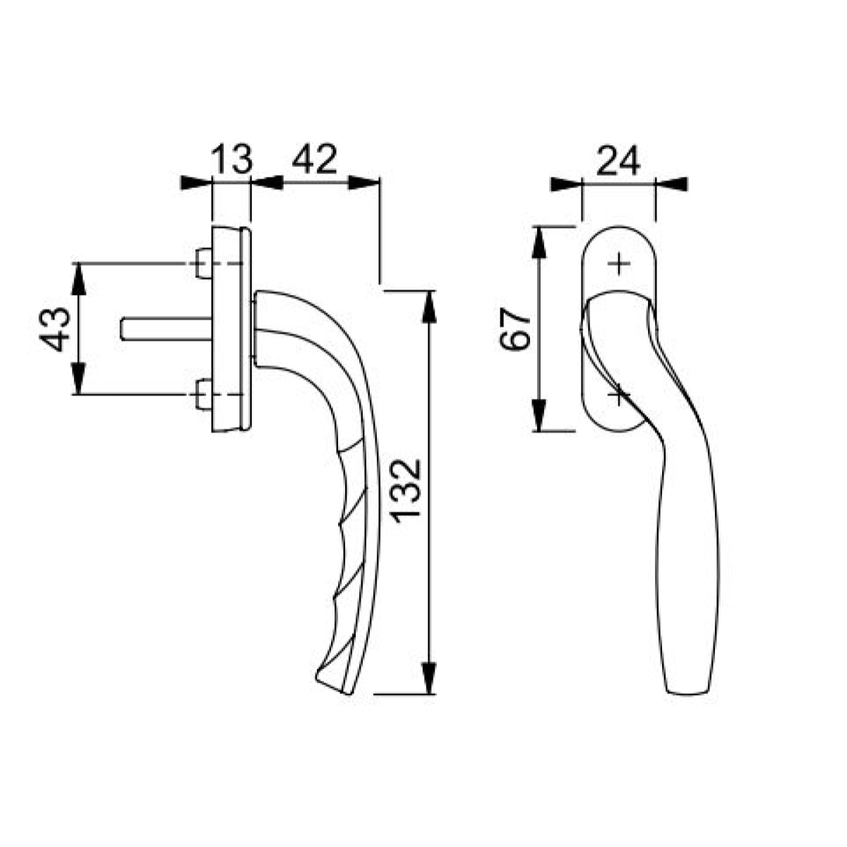 Poignée de fenêtre contre-coudée gauche New-York 0810VK/U76 HOPPE Inox M5x45 - 3446083