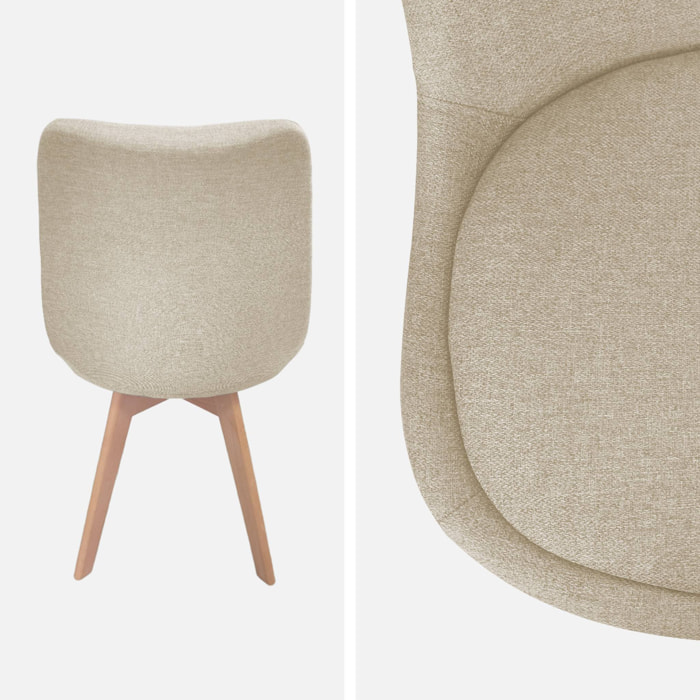 Lot de 4 chaises scandinaves revêtement tissu taupe. pieds bois de hêtre - Nils