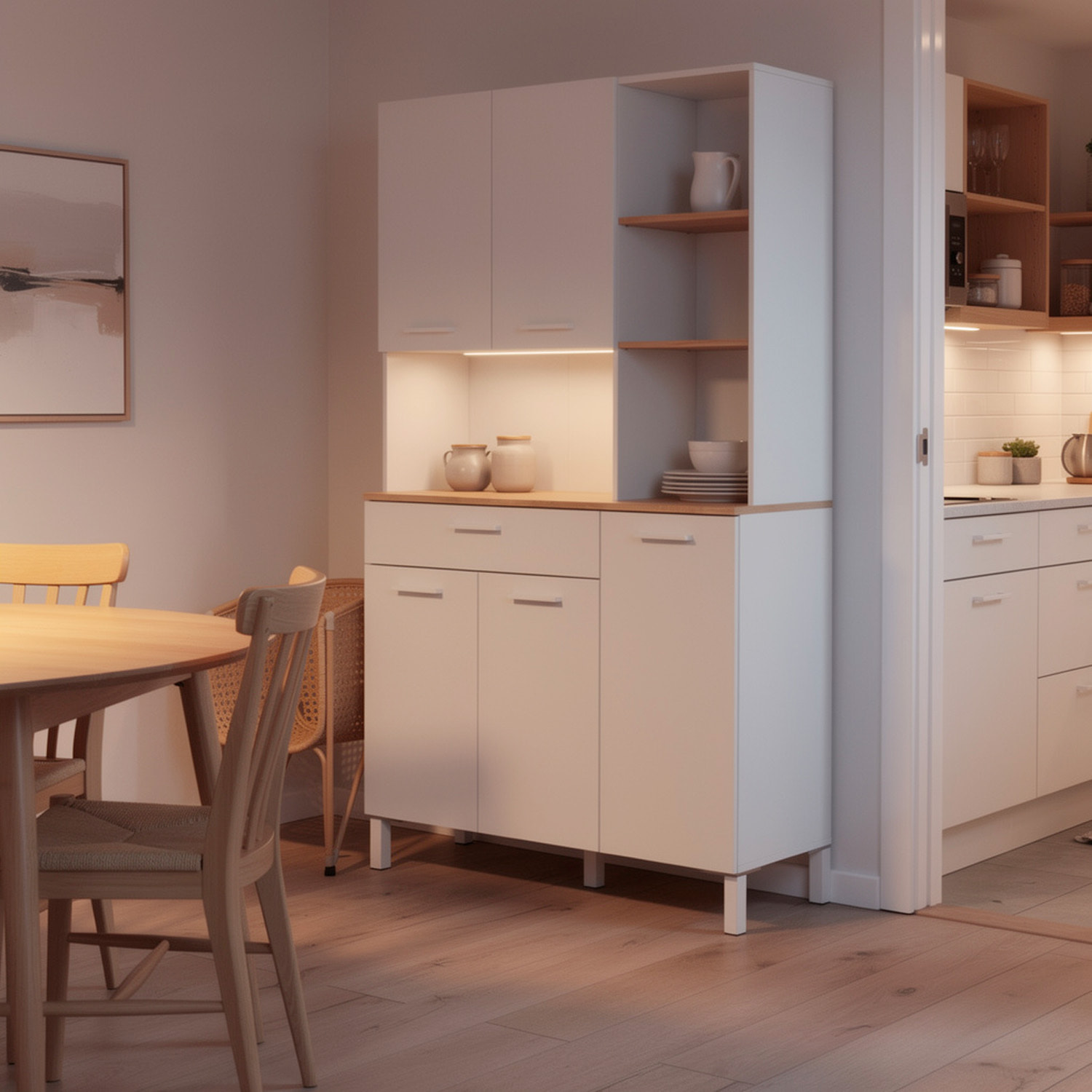 Mobile Dispensa Alto Per Cucina Microonde Credenza Madia Colonna Con 5 Ante e Cassetto Mobiletto Ausiliare Design 108 x 40 x 186 Cm Bianco e Rovere