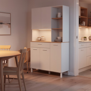 Mobile Dispensa Alto Per Cucina Microonde Credenza Madia Colonna Con 5 Ante e Cassetto Mobiletto Ausiliare Design 108 x 40 x 186 Cm Bianco e Rovere