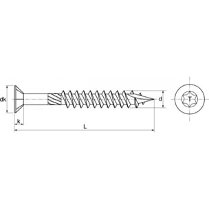 Vis à bois tête fraisée 6 lobes ACTON inox A2 - 5x50 mm - boite de 400 - 623285X50/35SEAU