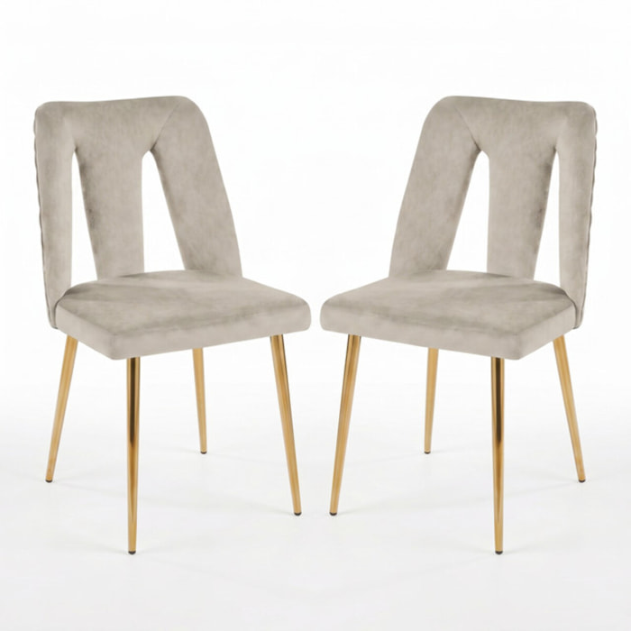 Sedia Imbottita in Effetto Velluto con Schienale Aperto e Gambe Oro, Design Moderno ed Elegante per Sala da Pranzo, Cucina, Soggiorno, Studio e Ufficio