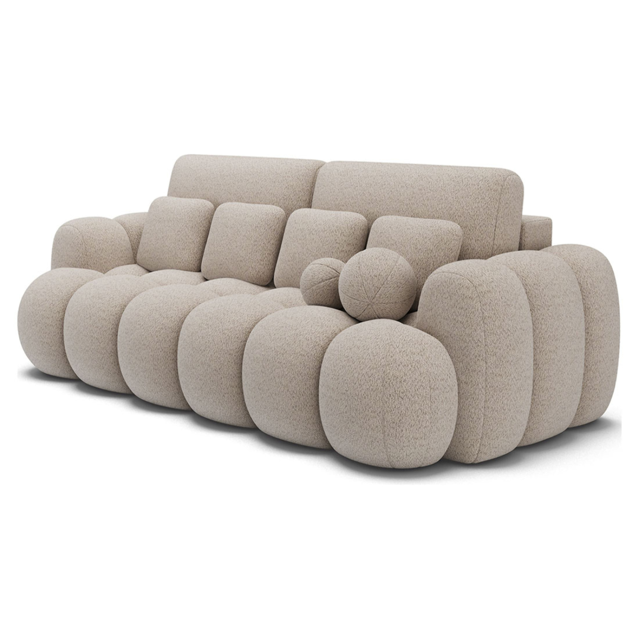 Dorian - Canapé droit 3 places bubble convertible avec coffre en tissu bouclette - Beige
