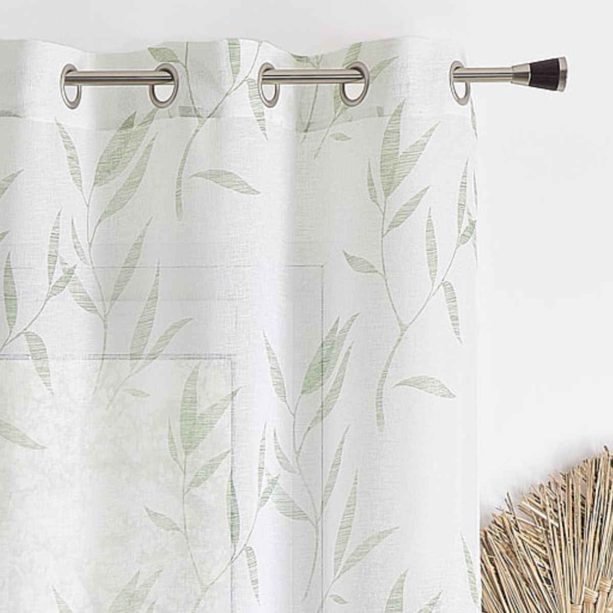 Voilage imprimé 'Bambou' - Vert Olive