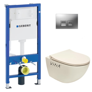 Pack Bâti-support Duofix + WC sans bride Vitra Sento + Abattant softclose + Plaque chrome mat