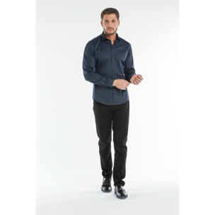 Camicia Uomo 1 Bottone Francese Slim Satin Unito Blu